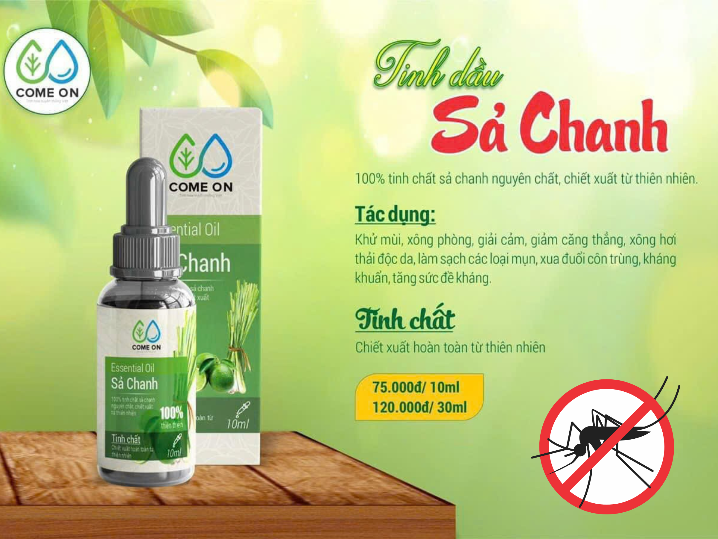 Tinh dầu sả chanh come on xua đuổi côn trùng hiệu quả